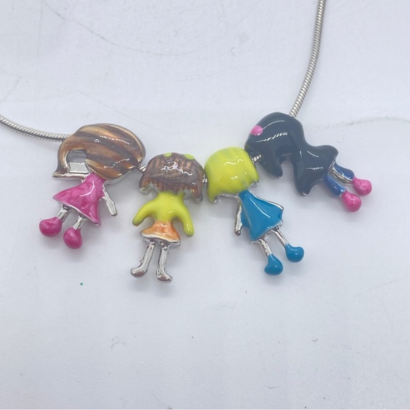 Girl Scout Brownie Friends Necklace Silver Tone 4 Pendants - Picture 3 of 4